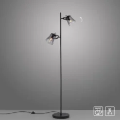 LED 2 flammige Stehlampe schwarz drehbar Fußschalter schlichtes Design