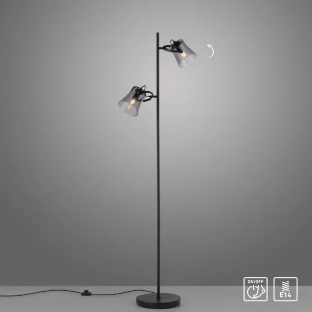 LED 2 flammige Stehlampe schwarz drehbar Fußschalter schlichtes Design
