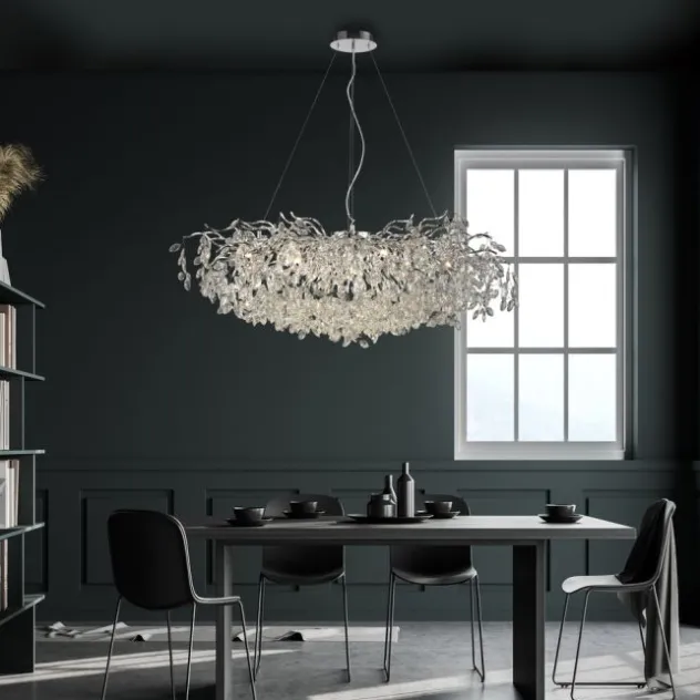 LED Kronleuchter chrom Kristallanhänger Pendelleuchte Schlafzimmer