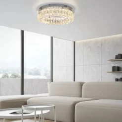 LED Kronleuchter Deckenlampe chrom Kristallanhänger 3-Stufen-Dimmer