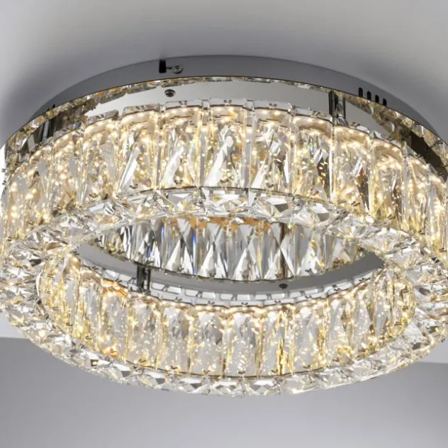 LED Kronleuchter Deckenlampe chrom Kristallanhänger 3-Stufen-Dimmer
