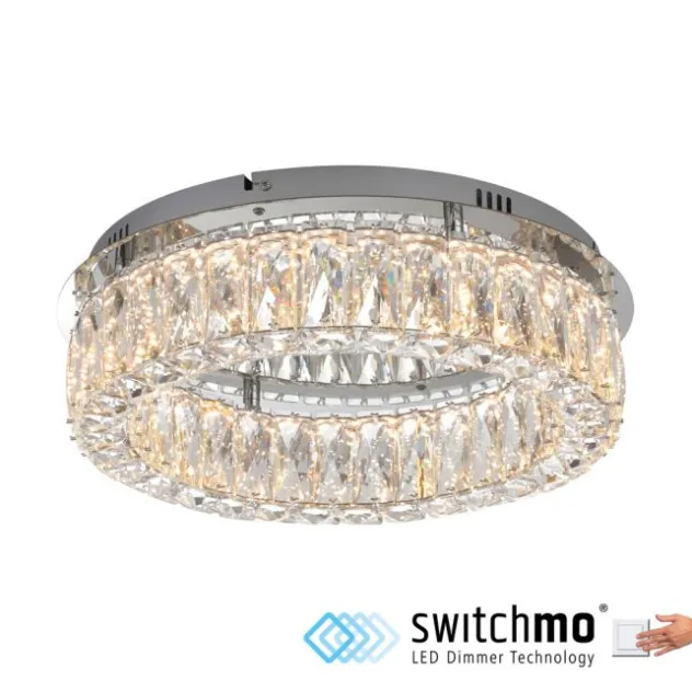 LED Kronleuchter Deckenlampe chrom Kristallanhänger 3-Stufen-Dimmer