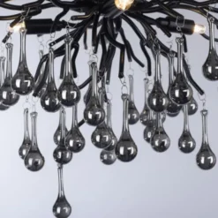 LED Kronleuchter ICICLE schwarz Glaskristallanhänger Schlafzimmer