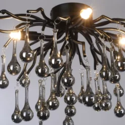 LED Kronleuchter ICICLE schwarz Glaskristallanhänger Schlafzimmer