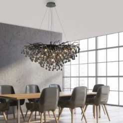 LED Kronleuchter schwarz Kristall Glasanhänger Pendelleuchte