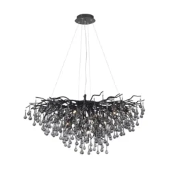 LED Kronleuchter schwarz Kristall Glasanhänger Pendelleuchte