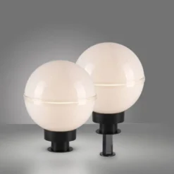 LED Kugelleuchte 2er Set 20x20x51cm weiß mit Kabel und Spieß Außenlampe