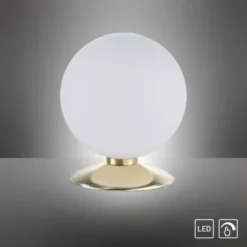 LED-Kugelleuchte, messing-matt, Touchdimmer, blendfrei, Opalglas