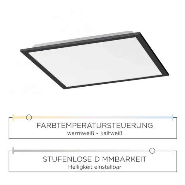 LED Panel, Rahmen schwarz, quadratisch, dimmbar, CCT, Fernbedienung, modern