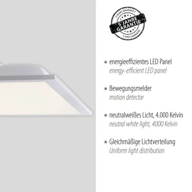 LED-Panel, weiß, 44,5x44,5cm, Bewegungsmelder, neutralweiß, quadratisch