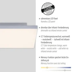 LED-Panel,weiß, 30x30cm, rahmenlos, CCT, Fernbedienung