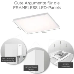 LED-Panel, weiß, 60x30cm, rahmenlos, Farbsteuerung, Dimmfunktion