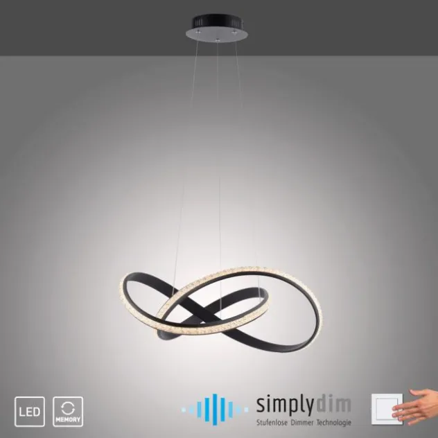 LED Pendellampe BRILLA schwarz geschwungen dimmbar Kristallglas Optik