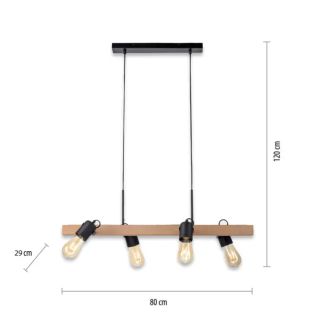 LED Pendellampe CANOP schwarz 4 flammig Holz Metall Industrie Design