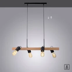 LED Pendellampe CANOP schwarz 4 flammig Holz Metall Industrie Design