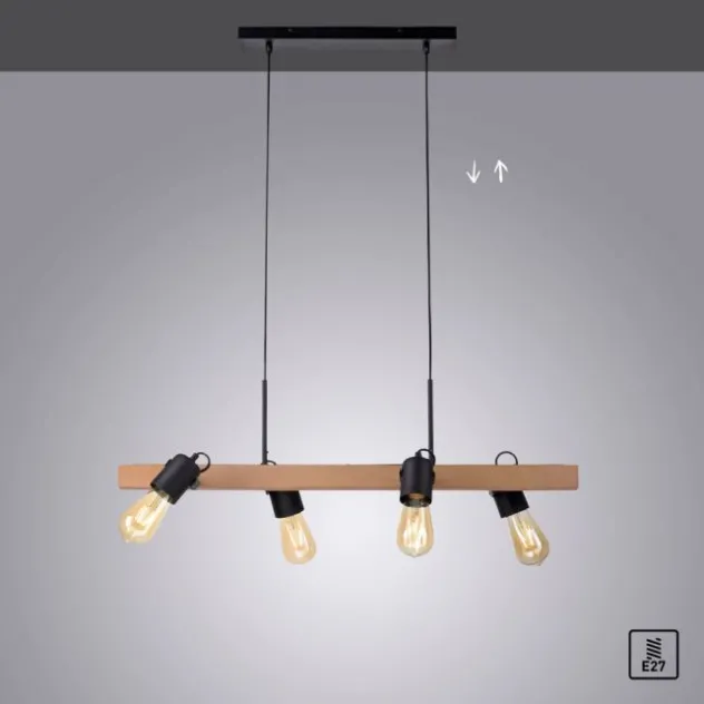 LED Pendellampe CANOP schwarz 4 flammig Holz Metall Industrie Design