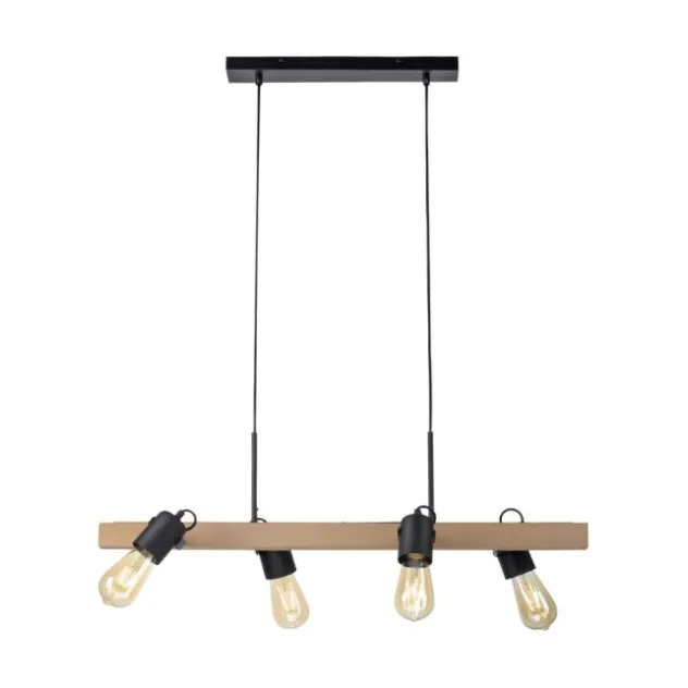 LED Pendellampe CANOP schwarz 4 flammig Holz Metall Industrie Design