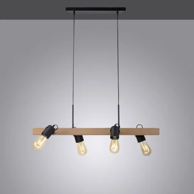 LED Pendellampe CANOP schwarz 4 flammig Holz Metall Industrie Design