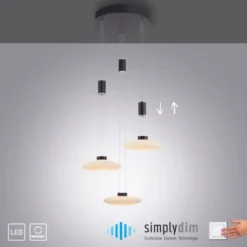 LED Pendellampe 3 flammig rund schwarz dimmbar höhenverstellbar