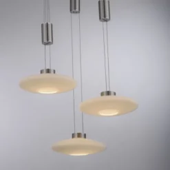 LED Pendellampe 3 flammig rund silber farbig dimmbar höhenverstellbar