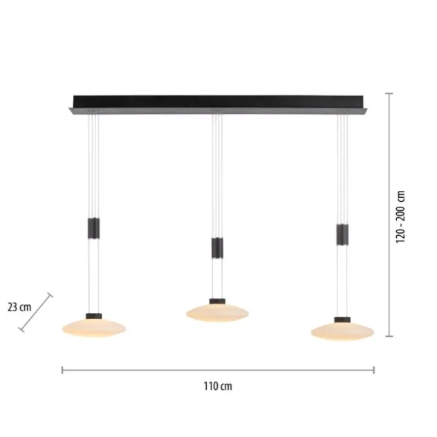 LED Pendellampe 3 flammig schwarz dimmbar höhenverstellbare Hängelampe