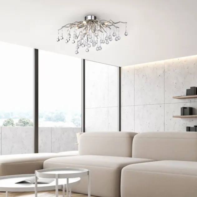 LED Pendellampe Kronleuchter silber Glasanhänger schönes Lichtspiel