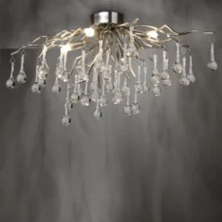 LED Pendellampe Kronleuchter silber Glasanhänger schönes Lichtspiel