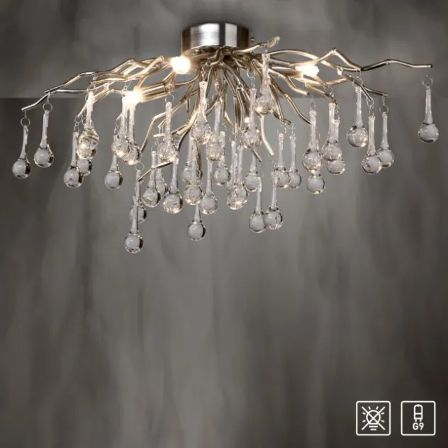 LED Pendellampe Kronleuchter silber Glasanhänger schönes Lichtspiel
