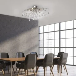 LED Pendellampe Kronleuchter silber Glasanhänger schönes Lichtspiel