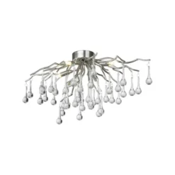 LED Pendellampe Kronleuchter silber Glasanhänger schönes Lichtspiel