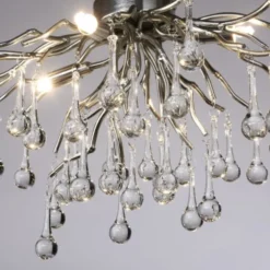 LED Pendellampe Kronleuchter silber Glasanhänger schönes Lichtspiel
