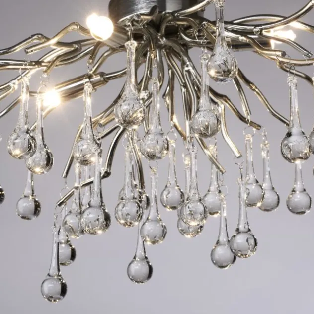 LED Pendellampe Kronleuchter silber Glasanhänger schönes Lichtspiel