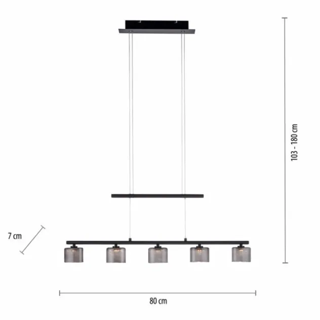 LED Pendellampe schwarz 5 flammig höhenverstellbar Esstischlampe