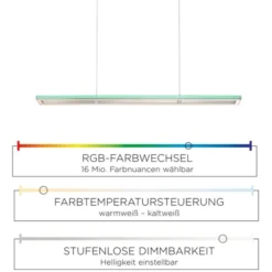 LED-Pendelleuchte, alufarben, Fernbedienung, RGB, CCT, Memory