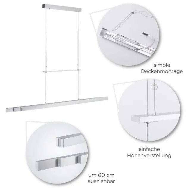LED-Pendelleuchte, Alu, höhenverstellbar, ausziehbar, Touchdimmer