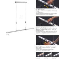 LED Pendelleuchte, aluminiumfarben, höhenverstellbar, dimmbar, modern