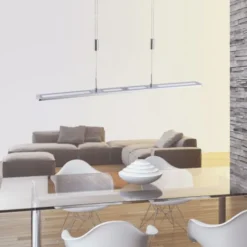 LED Pendelleuchte, aluminiumfarben, höhenverstellbar, dimmbar, modern