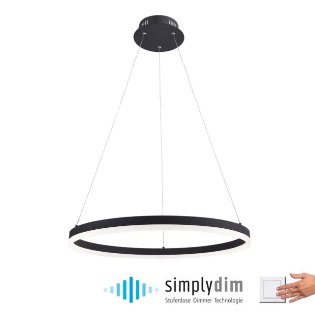 LED Pendelleuchte, anthrazit, runde Form, dimmbar, Memory Funktion, modern