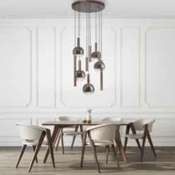 LED Pendelleuchte BOWL, braun, rund, 9-flammig, dimmbar, höhenverstellbar