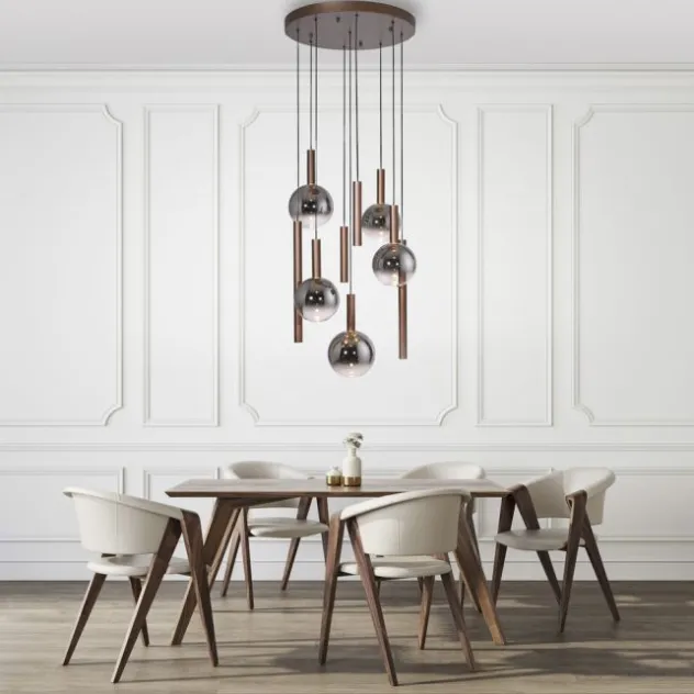 LED Pendelleuchte BOWL, braun, rund, 9-flammig, dimmbar, höhenverstellbar