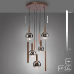 LED Pendelleuchte BOWL, braun, rund, 9-flammig, dimmbar, höhenverstellbar