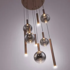 LED Pendelleuchte BOWL, braun, rund, 9-flammig, dimmbar, höhenverstellbar