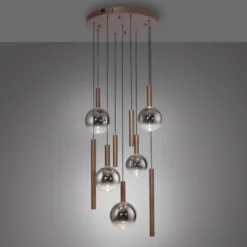 LED Pendelleuchte BOWL, braun, rund, 9-flammig, dimmbar, höhenverstellbar