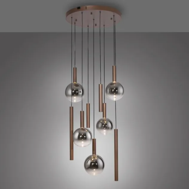 LED Pendelleuchte BOWL, braun, rund, 9-flammig, dimmbar, höhenverstellbar