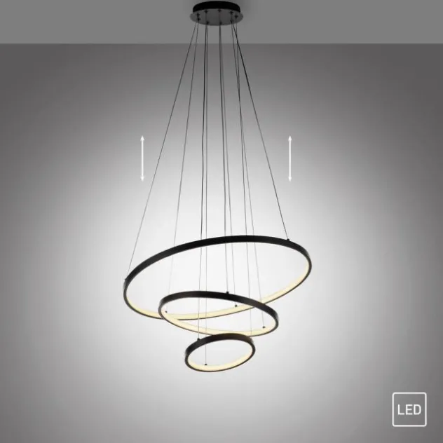 LED Pendelleuchte CERCHI, schwarz, Ringform, höhenverstellbar