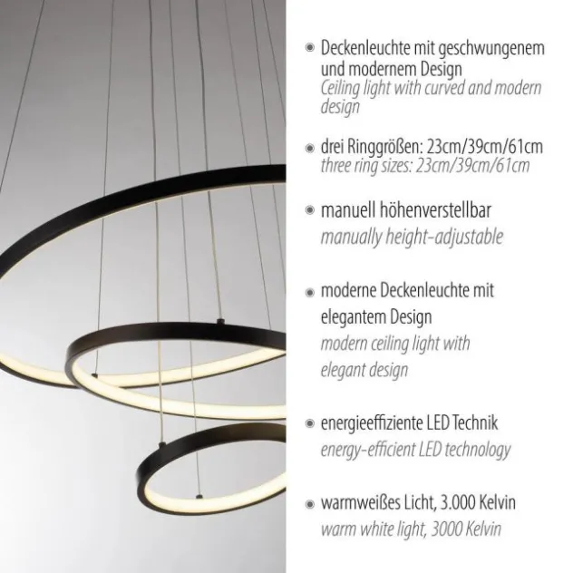 LED Pendelleuchte CERCHI, schwarz, Ringform, höhenverstellbar