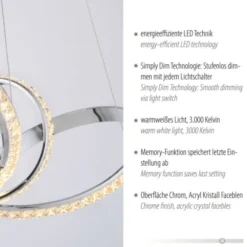 LED Pendelleuchte chrom geschwungen dimmbar Kristallabdeckung modern