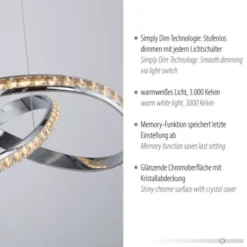 LED Pendelleuchte chrom mit kristall dimmbar per Simplydim Memoryfunktion