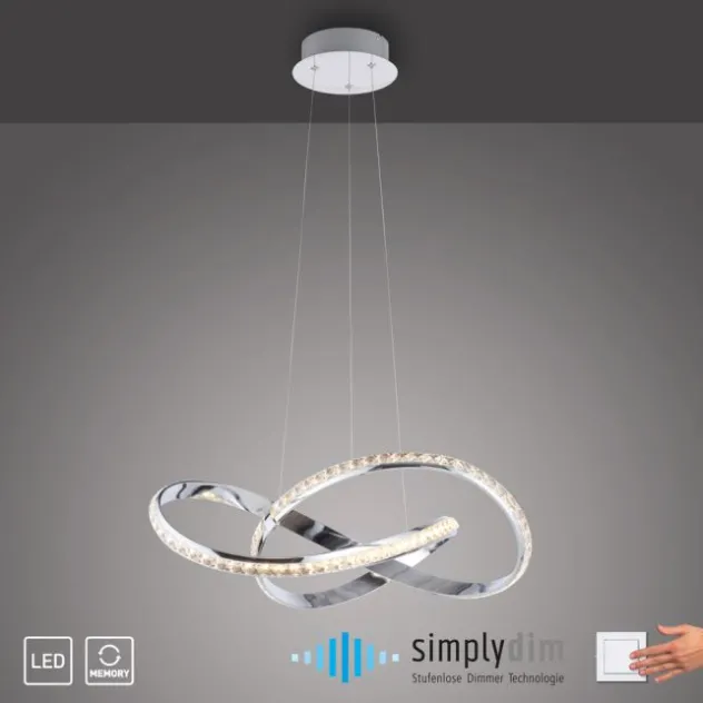 LED Pendelleuchte chrom mit kristall dimmbar per Simplydim Memoryfunktion