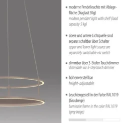 LED Pendelleuchte CONNI sandfarben, rund, Touchdimmer, Deko Tragfläche